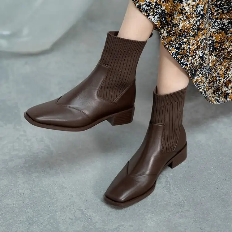 

Boots Women New 2022 Shoes Flat Heel Winter Footwear Chelsea Rock Autumn Ankle Med Rubber Ladies Rome PU Solid Square Toe Micro