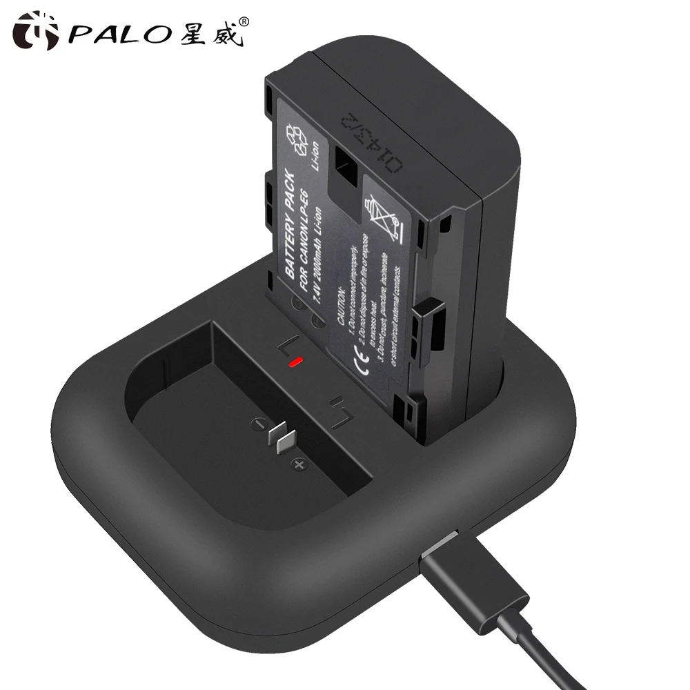 2x LP E6 LPE6 E6N аккумулятор 2000 мАч + двойное зарядное устройство со светодиодной