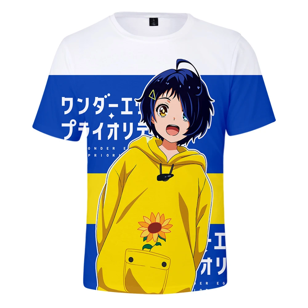

WONDER EGG PRIORITY Boys and Girls Summer T-shirt Anime Round Neck Short Sleeve High Quality T-shirt Funny Casual Clothes Tees