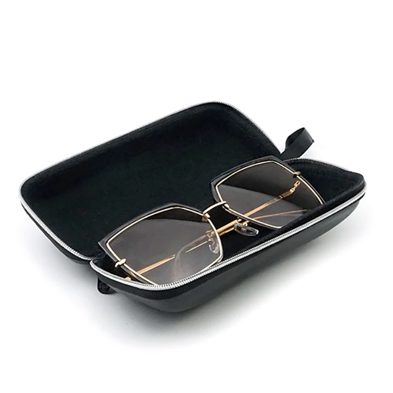 

2021 New Eyewear Cases Sunglasses Box For Men Women Fashion PU Leather Lanyard Zipper Eyeglasses Black Rectangle Protective Case