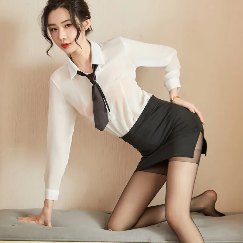 

TiaoBug офисные женские сексуальные костюмы для косплея, женская рубашка с длинным рукавом и мини-юбка, Экзотический костюм