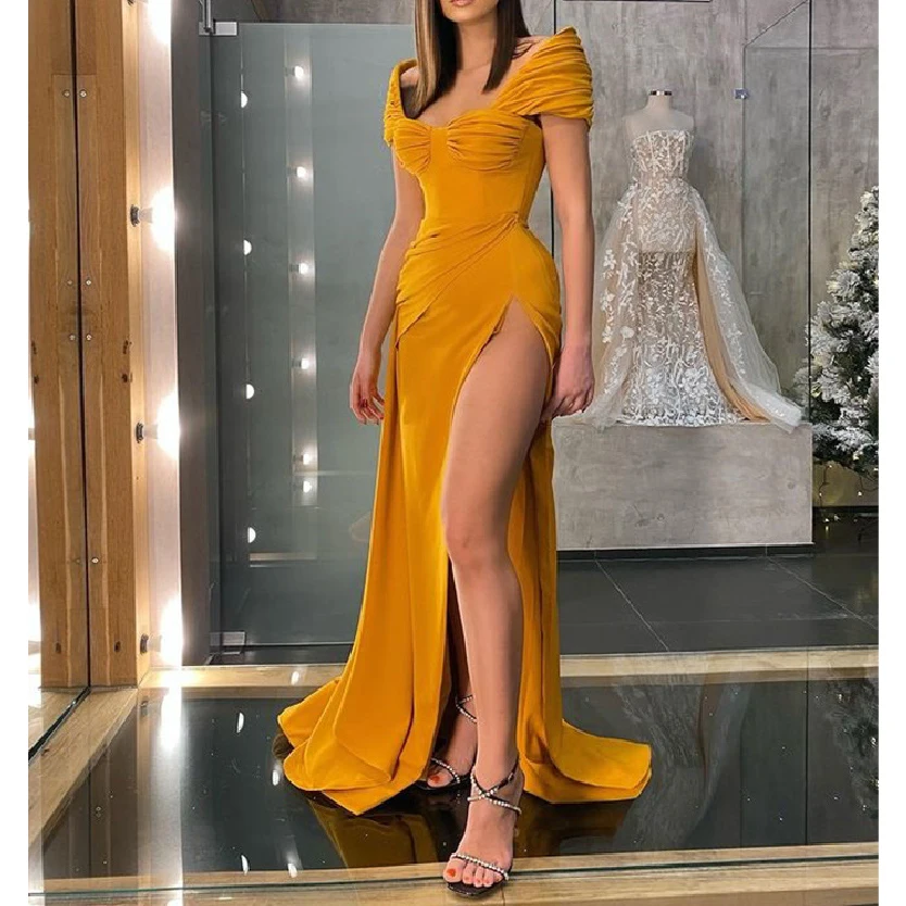

Evening Party Dresses 2021 Summer New Ladies Casual Brand Temperament Sexy One-Word Neck Slit Gown Suitable for Formal Partie