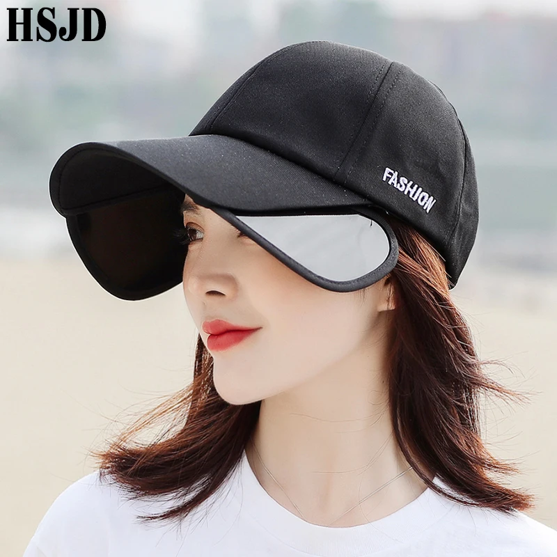 

Unisex Retractable Baseball Cap Women Summer Adjustable Visor Cap Solid Wide Brim Anti-UV Beach Sun Hats Summer Sports Men Hat