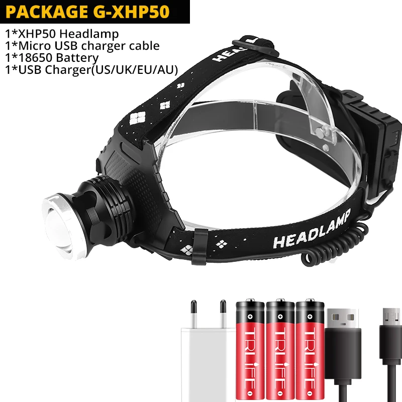 Option G Самый мощный XHP70.2 USB Перезаряжаемый светодиодный налобный фонарь очень яркий фонарь XHP50 Охота Велоспорт Lanterna Водонепроницаемый использование 3x18650 - Испускаемый цвет: Option G