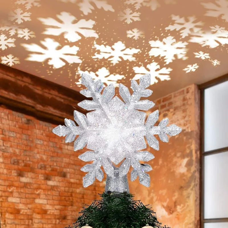 

3D Звезда, Рождественская елка, Топпер, подсветка с белым снежинкой, проектор, светодиодная вращающаяся Снежинка для рождественских украшен...
