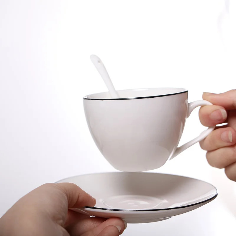 

1 Set 200ML White Ceramic Classic Coffee Mug and Saucer Set Milk Cup Tea Mug Round Shape Porcelain Mug for Coffee Tea Milk