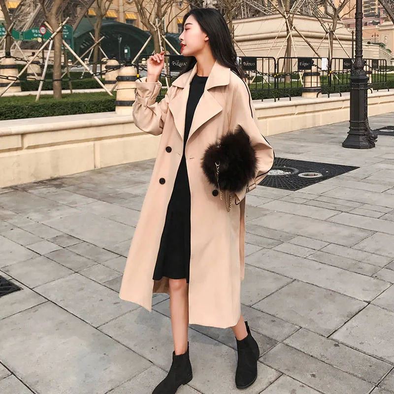 Женский двубортный Тренч Bella philosophy повседневный тонкий с поясом в Корейском