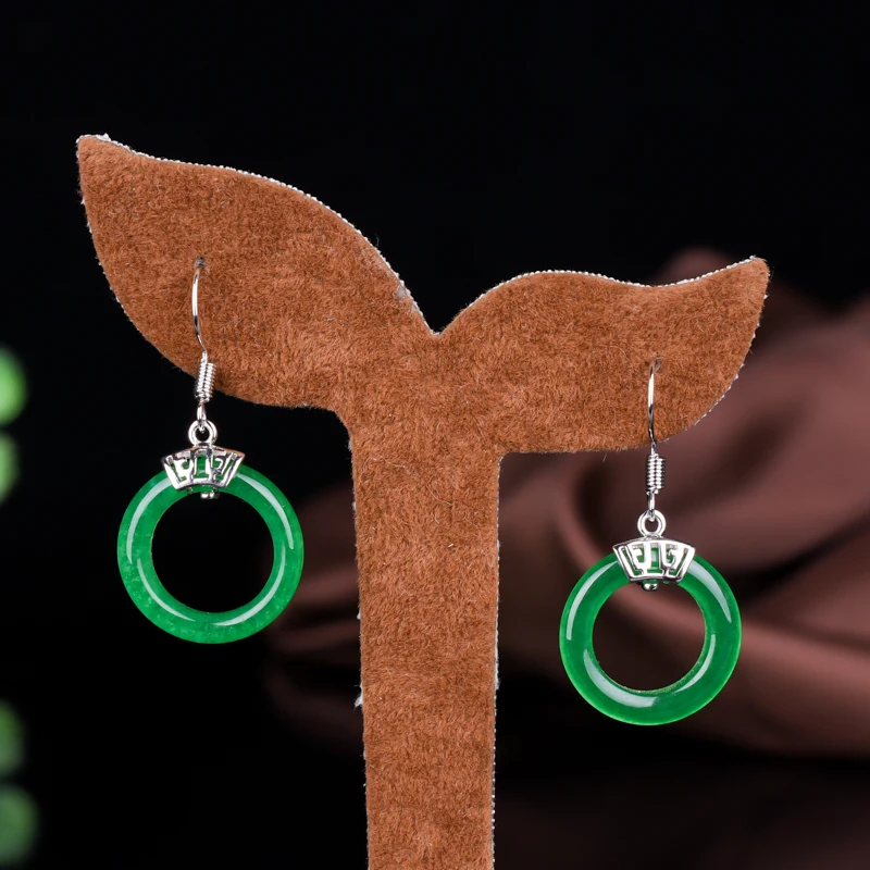 Изумрудные серьги классические нефритовые в стиле ампир зеленые для девушек