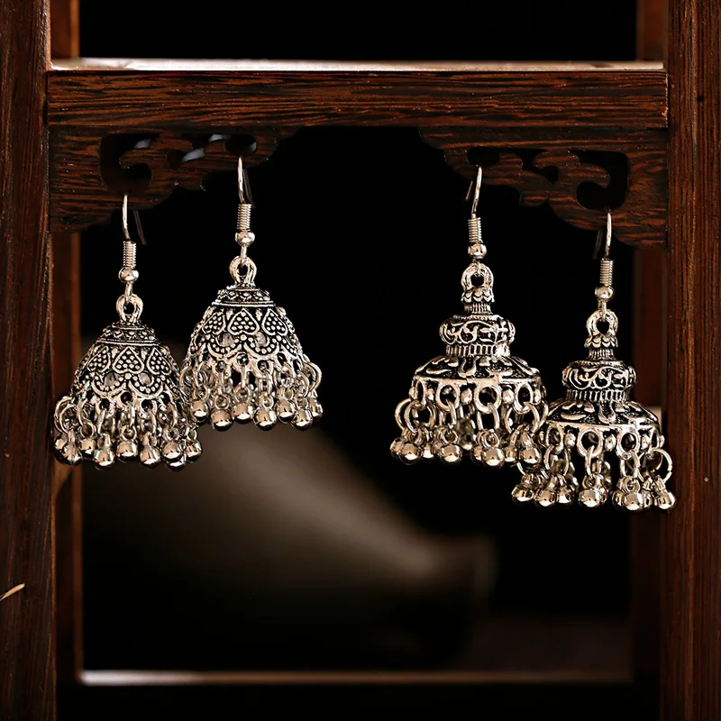 TopHanqi Щепка Цвет античный этнический Индии Jhumka Jhumki женские серьги в богемном