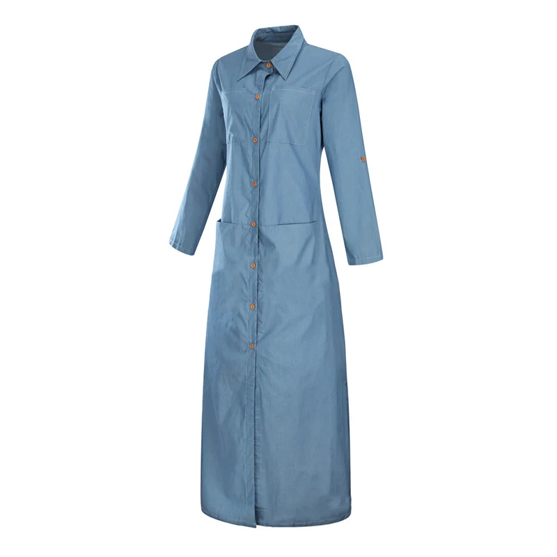 Женское повседневное джинсовое платье с длинным рукавом и пуговицами осень 2019