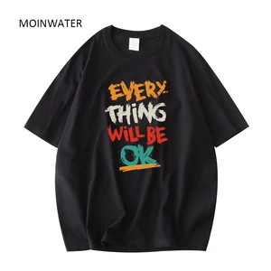 MOINWATER Women New Letter Print T shirts Female Royal Blue Cotton Tees Female Casual Basic Short Sl