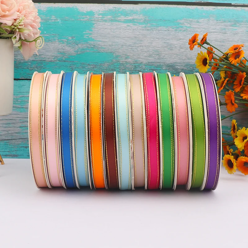 6mm Double Face Golden Edge Satin Red Ribbon for Preserved Fresh Flower Ball Gifts Decoration Party DIY Fabric Christmas Pack | Дом и сад