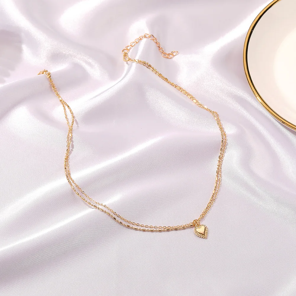 ZYZQ личности двойной Слои сердце по сниженным ценам! Цепи Подвеска колье Женские