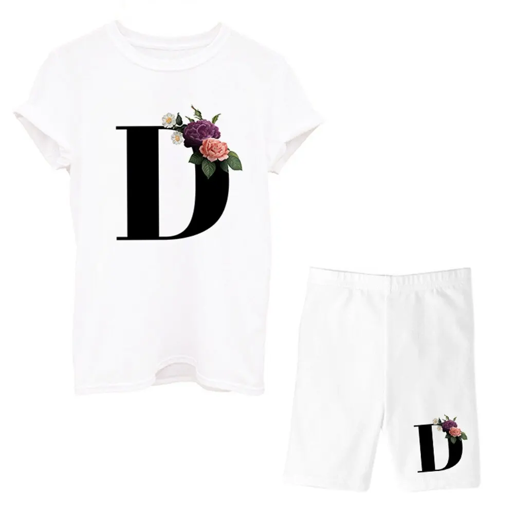 

Women Two Piec Set Letter T Shirts And Shorts Set Summer Short Sleeve O-neck Casual Joggers Biker Shorts Sexy Outfit For Woman