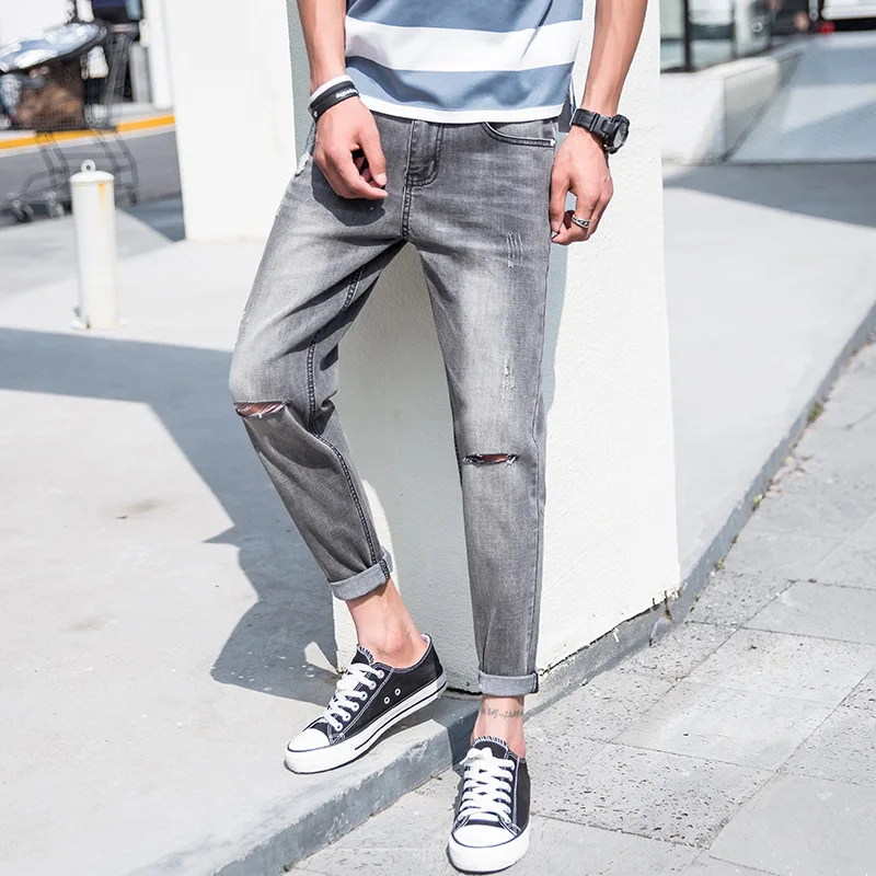 

GEJIAN 2019 Summer New Fashion Jeans Men's Trend Streetwear High Quality Hip Hop Pants Brand Slim Casual Jeans Men jeans homme