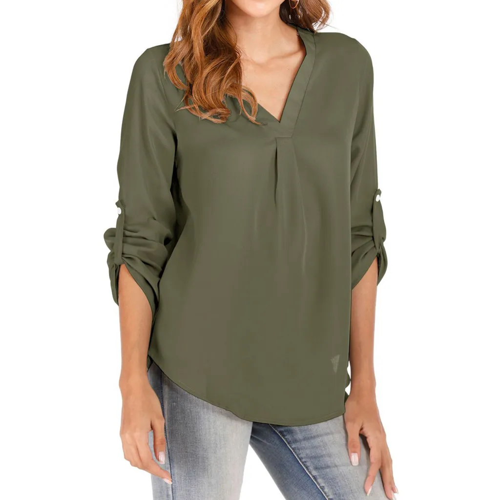 Элегантная Осенняя модная однотонная блуза с карманами Повседневная зимняя