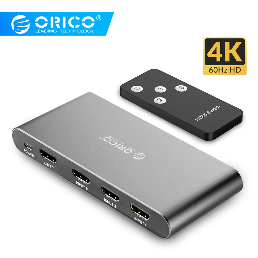 ORICO HDMI Разветвитель переключатель 3 порта 4K HDMI коммутатор с инфракрасным пультом дистанционного управления USB 3,0 HDMI для DVD HDTV Xbox PS3/4 Smart STB