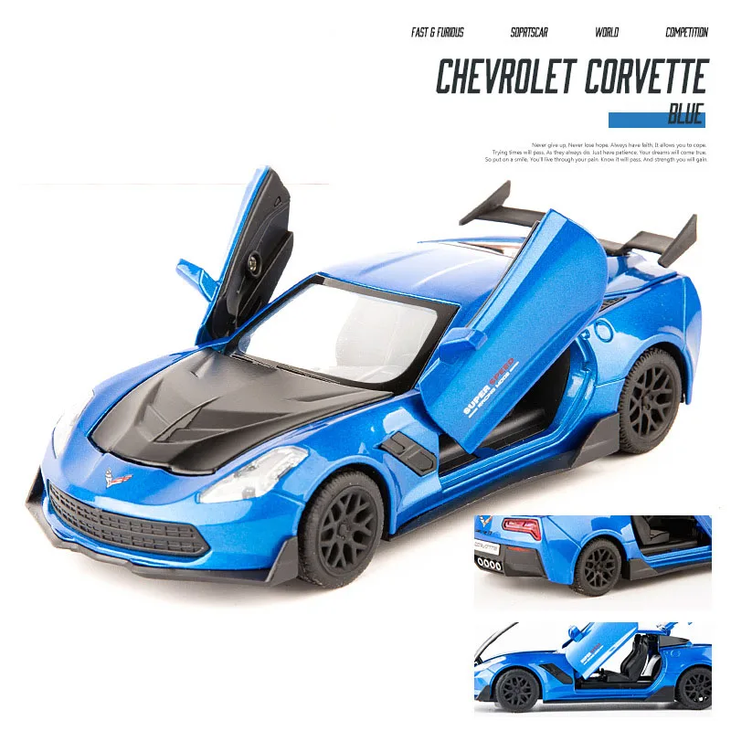 Синий Литая 1:32 Corvette Supercar модель автомобиля из металлического сплава для моделирования автомобилей, игрушки для детей, подарки для детей - Цвет: Синий