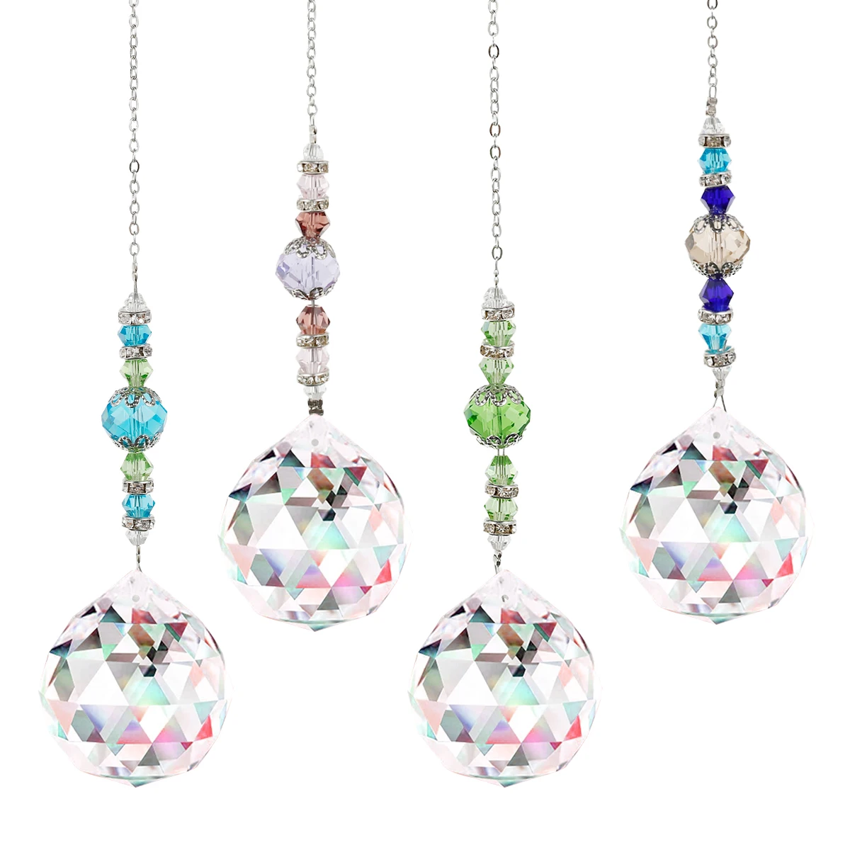 

4pcs/set Beautiful Crystal Wind Chimes Pendant Rainbow Crystal Ornament Ball Decoration Colorful Beads Hanging Drop Window Decor