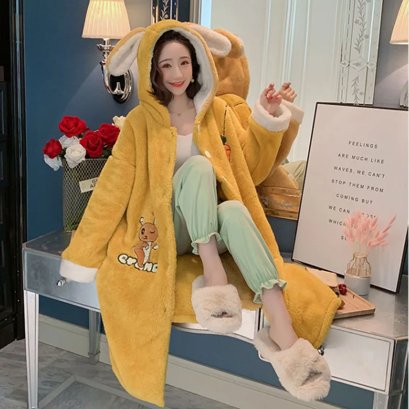 

Nightgown women's autumn and winter thickened flannel long loose nightdress sweet and lovely night-robes