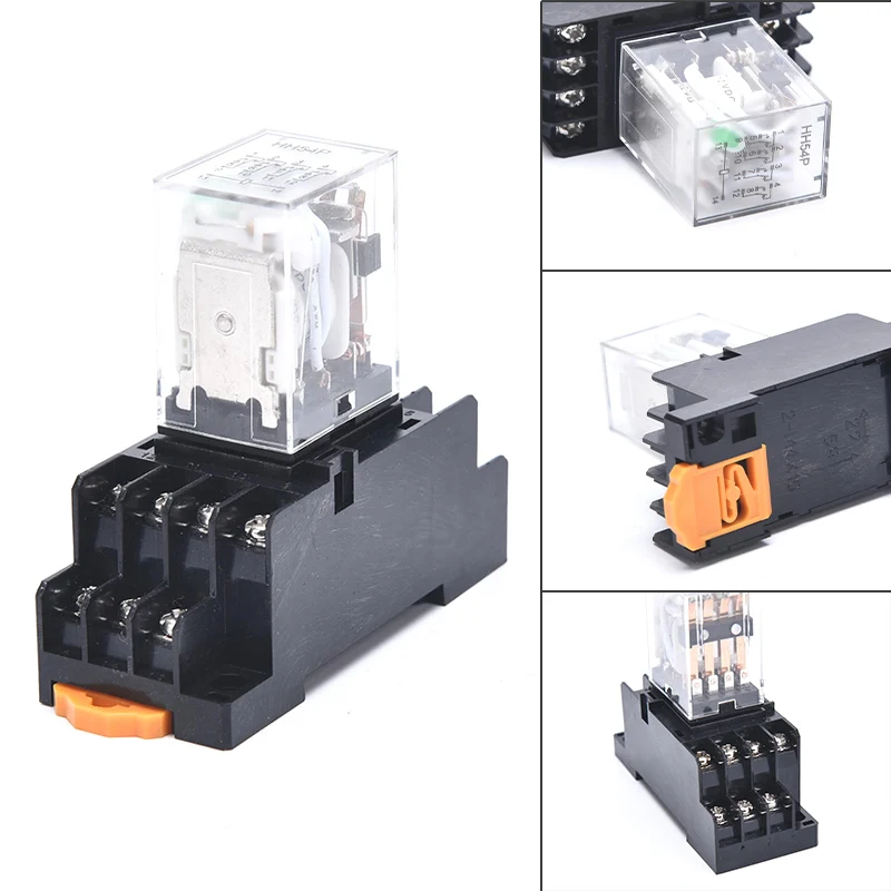 

HH54P MY4NJ Plug-in Relay DC 12V 24V 220V AC 220V Silver Contact 14pins Socket 1 Pcs