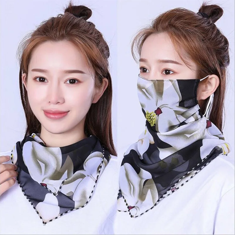 

1/4PCS Women Chiffon Face Scarf Silk Neck Kerchief Headband Foulard Lady Fashion Floral Print Proof Face Scarves Wrap Bandana