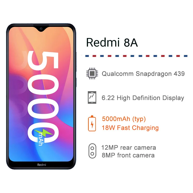 Global Version Xiaomi Redmi 8A 8 A 2GB 32GB 6.22" Snapdargon 439 Octa Core Mobile Phone 5000mAh 12MP Camera Smartphone