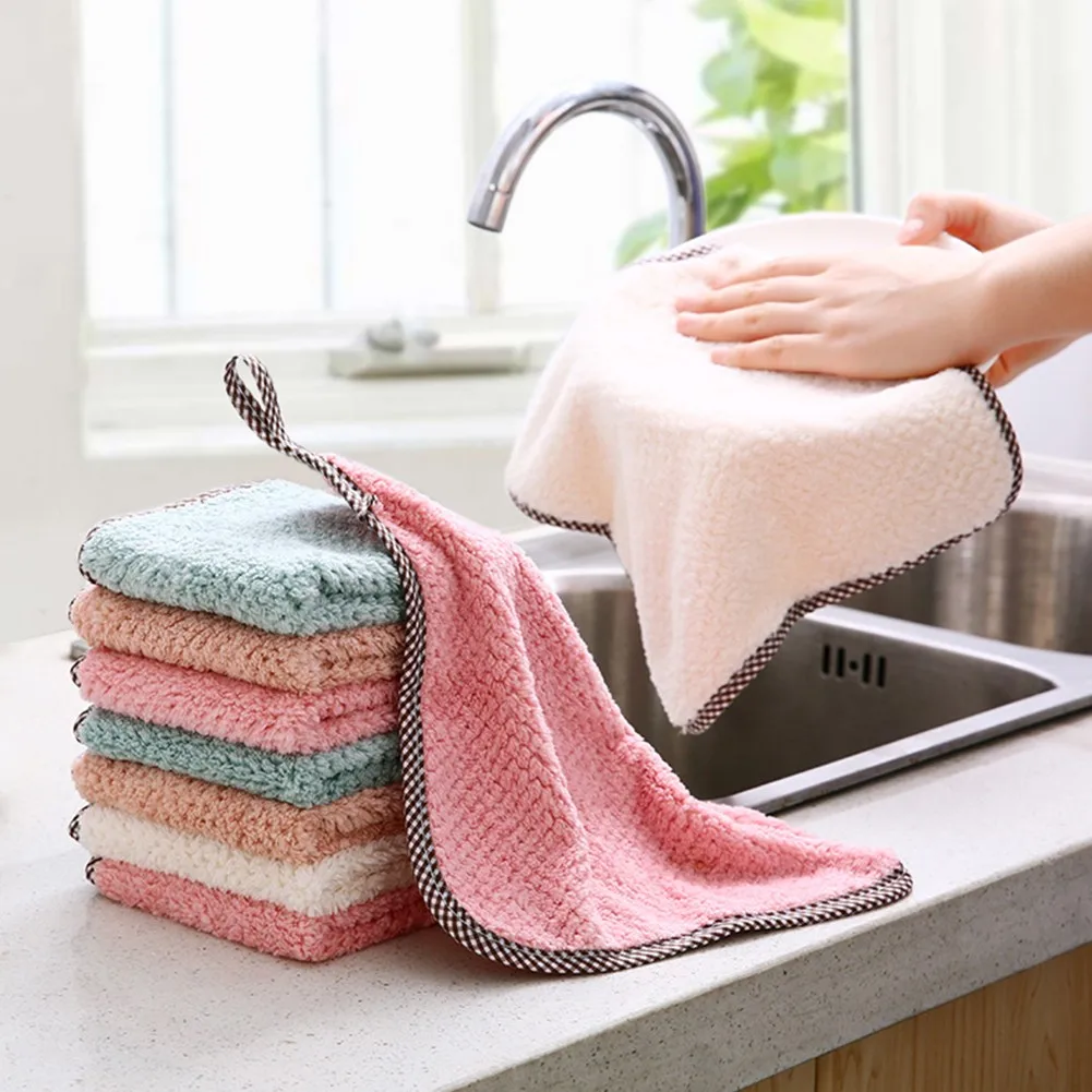 

5pcs Kitchen Cleaning Cloths Household Cleaning Tools Rags Towel Cleaning Cloth Thickened Coral Velvet Absorbent Rag For Kitchen