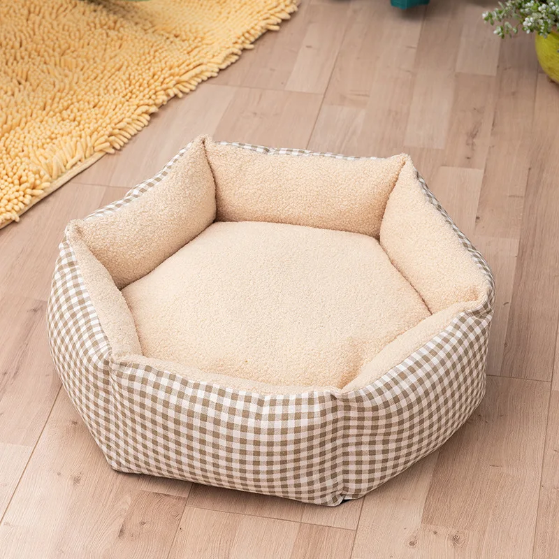 

Polygon Dog Beds Warm Sleeping Cotton Puppy Bed Washable Detachable Kennel Cat Nest Bottom Waterproof Small Cat&Dog Nest