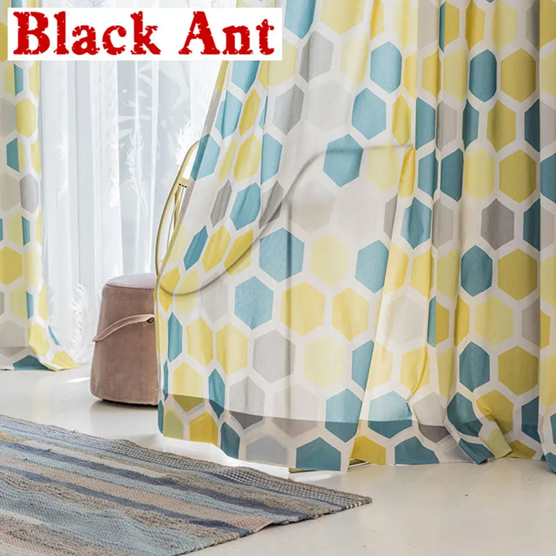 

Colorful Kids Curtain For Bedroom Geometric Curtain Living Room Cotton Drape Window Drape Fabric Blinds X275#40