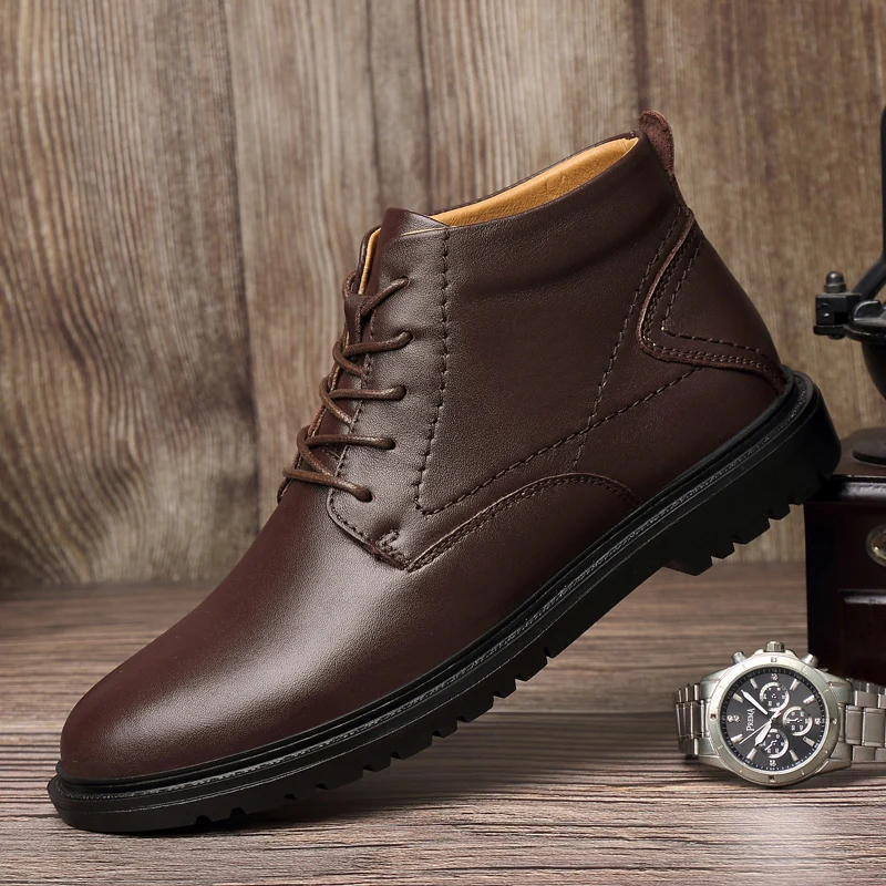 Мужские деловые ботинки ручной работы коричневые ботильоны из натуральной кожи