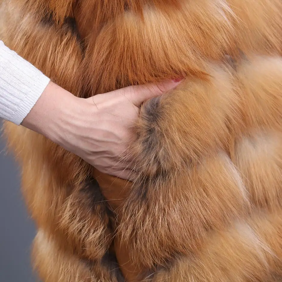 Женский новый жилет из натурального меха Красной лисы жилеты Лисьего зимние