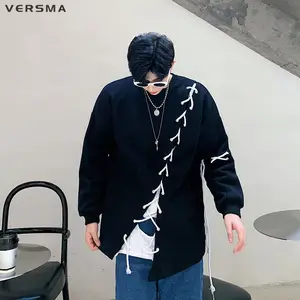 Винтажные толстовки VERSMA в стиле Харадзюку в стиле пэчворк с лентами Мужская Уличная одежда в стиле хип-хоп свитшот большого размера унисекс Прямая поставка