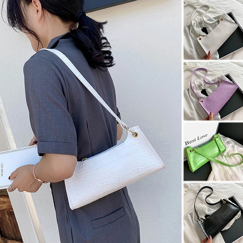 

Vintage Crocodile Pattern Women Casual Baguette Handbag Underarm Bag