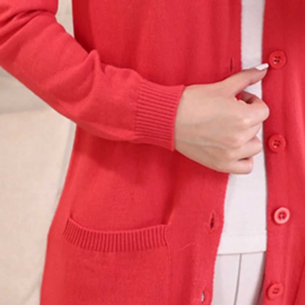 Женский Теплый однотонный кардиган с пуговицами размера плюс тонкое трикотажное