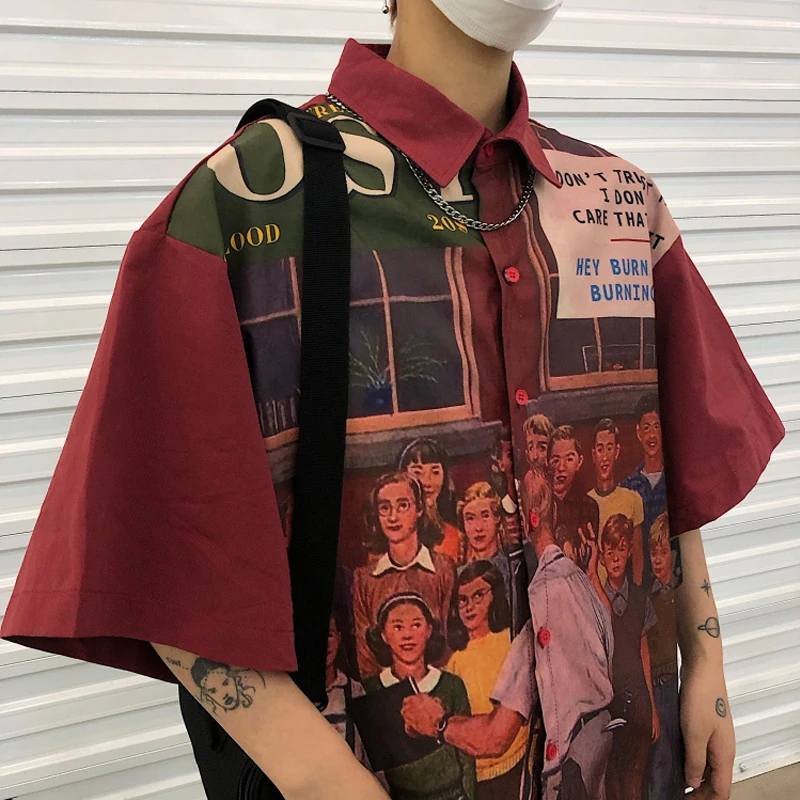 Женская свободная рубашка в стиле ретро уличная гонконгском Харадзюку с