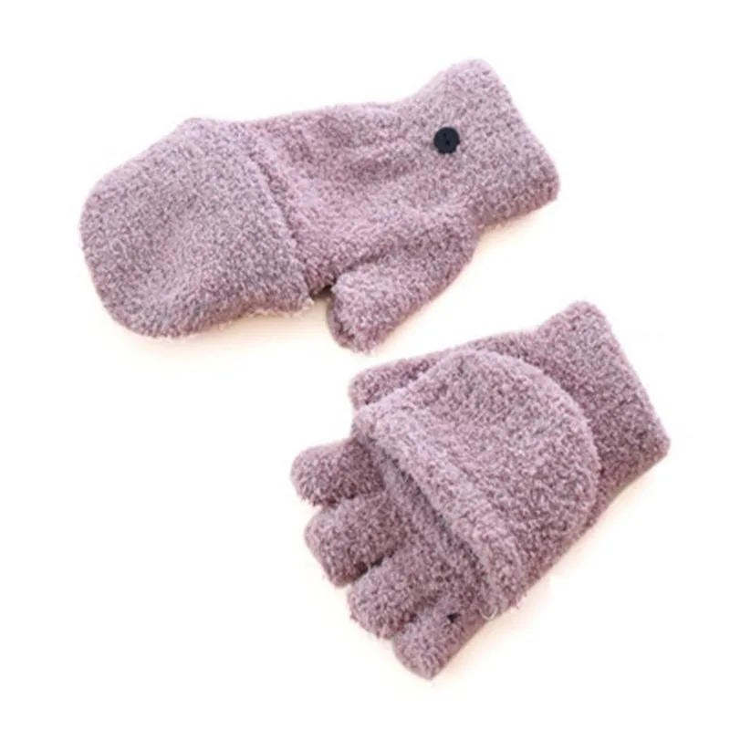 Pure color Plush Gloves Winter adult warm students Half Finger fold women's knitting gloves Japanese and Korean lovely style |