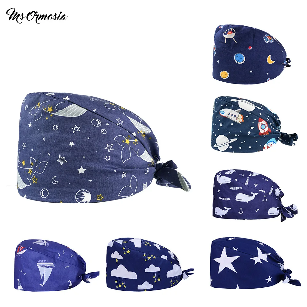 

Новинка, шапка унисекс из хлопка с мультяшным рисунком, регулируемая шапка с рисунком, рабочая шапка для салона красоты, лабораторная шапка-...