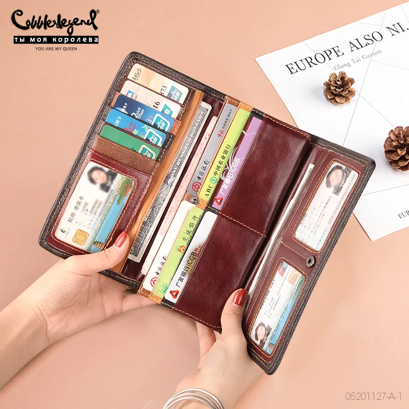 

Genuine Leather Women Clutch Wallet Vintage Long Style Female Coin Purse Clamp Card Holders For Phone Bag Ladies Handy Purse