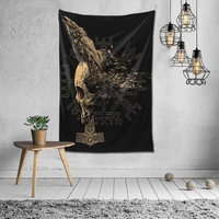 cut viking decoration tapestry bone wall hanging fabrics skull raventapestries home decor vintage 3d print blanket