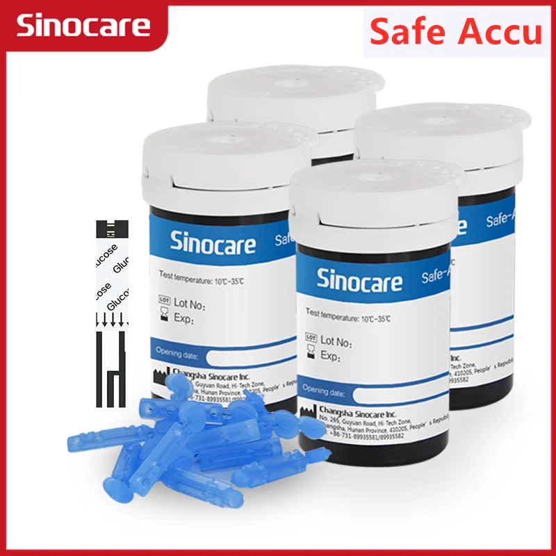 Полоски тестовые и Ланцеты Sinocare Safe-Accu для измерения глюкозы в крови при диабете, 300/200/100/50 шт. - изображение