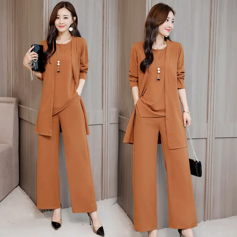 Plus Size 3 Piece Set Women Outfit Korean 2019 Autumn New Fashion Women'S Solid Pants Suits Elegant Woman L-5Xl OS235 |
