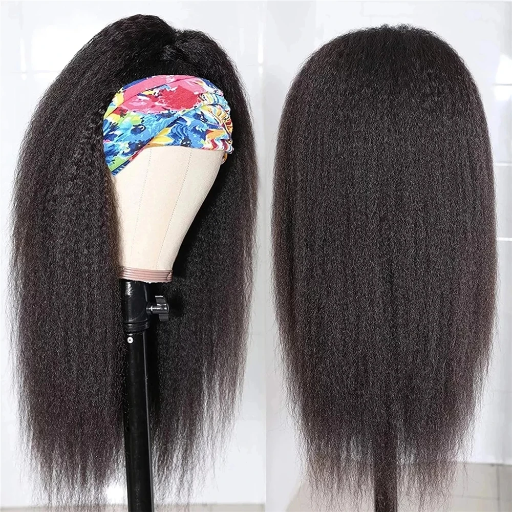 Kinky Straight Headband Wig For Black Women Synthetic Brazilian Hair Wigs Yaki Head Band On Sale Looks Natural | Шиньоны и парики