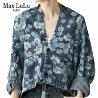 max lulu new design 2021 streetwear women flowers printed denim jackets ladies batwing sleeve short coats girls vintage clothing
