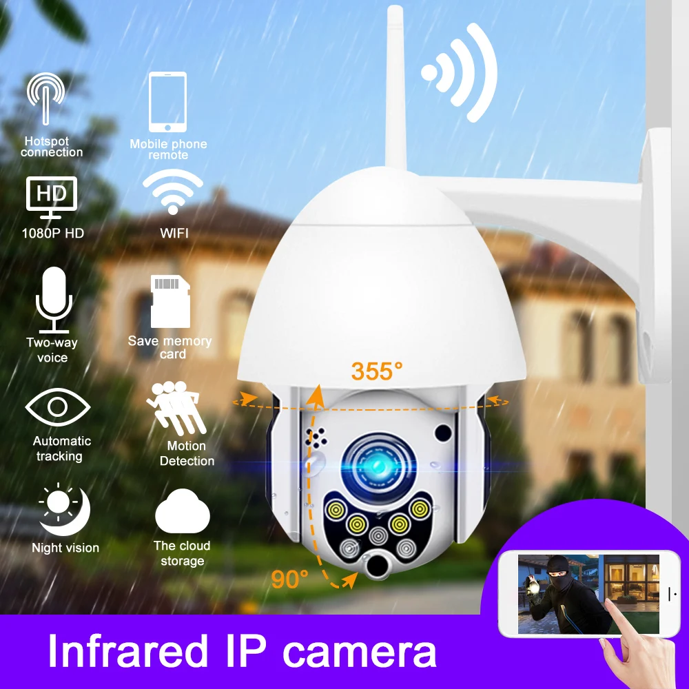 Наружная Водонепроницаемая 1080P Беспроводная скоростная Wifi камера наблюдения NetCam