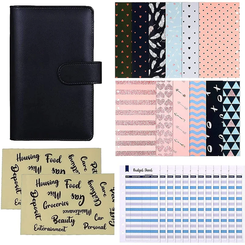 

27 шт. наличные конверты для бюджета, A6 из искусственной кожи Тетрадь бюджет связующего книга для сметы денежных средств, за счет бюджета лис...