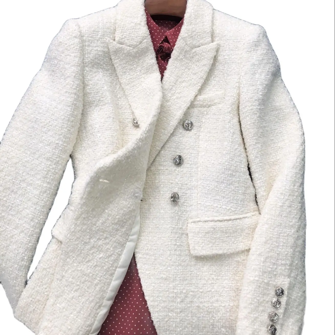 Brand Fashion Women High Luxury Autumn  Spring Vintage Wool Woolen Suit Blazer Jacket Coat