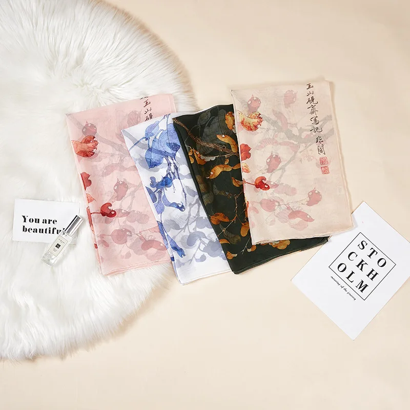 Женский шарф 55*165 см с принтом кленовых листьев| |