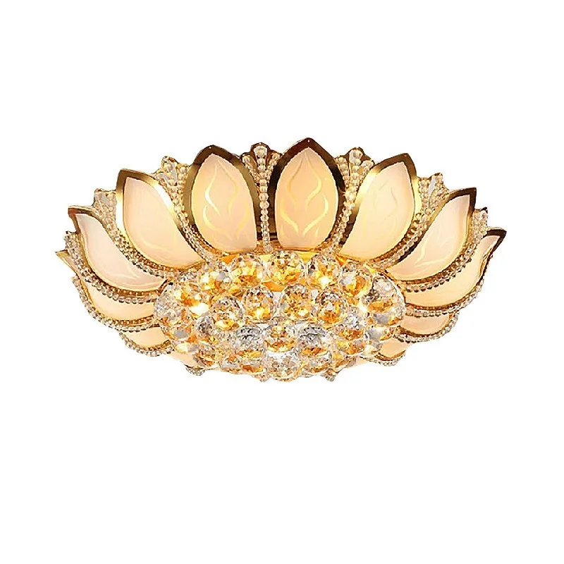 

Lotus Flower Modern Ceiling Light With Glass Lampshade Gold Ceiling Lamp for Living Room Bedroom lamparas de techo abajur WF1111