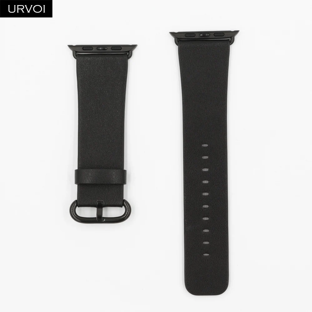 URVOI кожаный ремешок для apple watch 4 5 3 2 1 ремешок для iwatch 40 мм 44 мм Свифт кожа классическая Пряжка современный дизайн - Цвет ремешка: Black